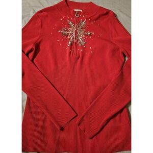 Boston Proper Snowflake Zip Sweater - Red L - Stunning, Festive